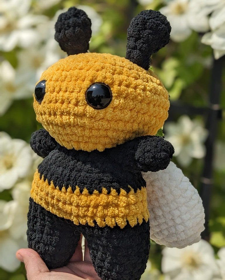 Handmade black and yellow crochet bee